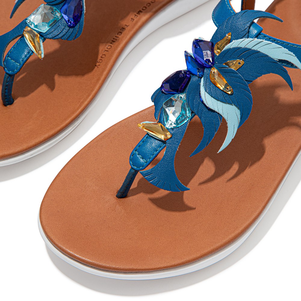 Fitflop Womens Sandals - Tia Jewel Feather Leather Back-strap - Blue - 028-JUXEZY